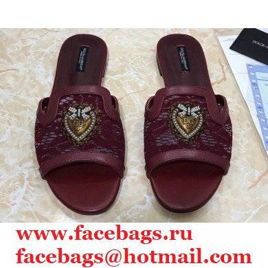 Dolce & Gabbana Lace Sliders Burgundy with Devotion Heart 2021